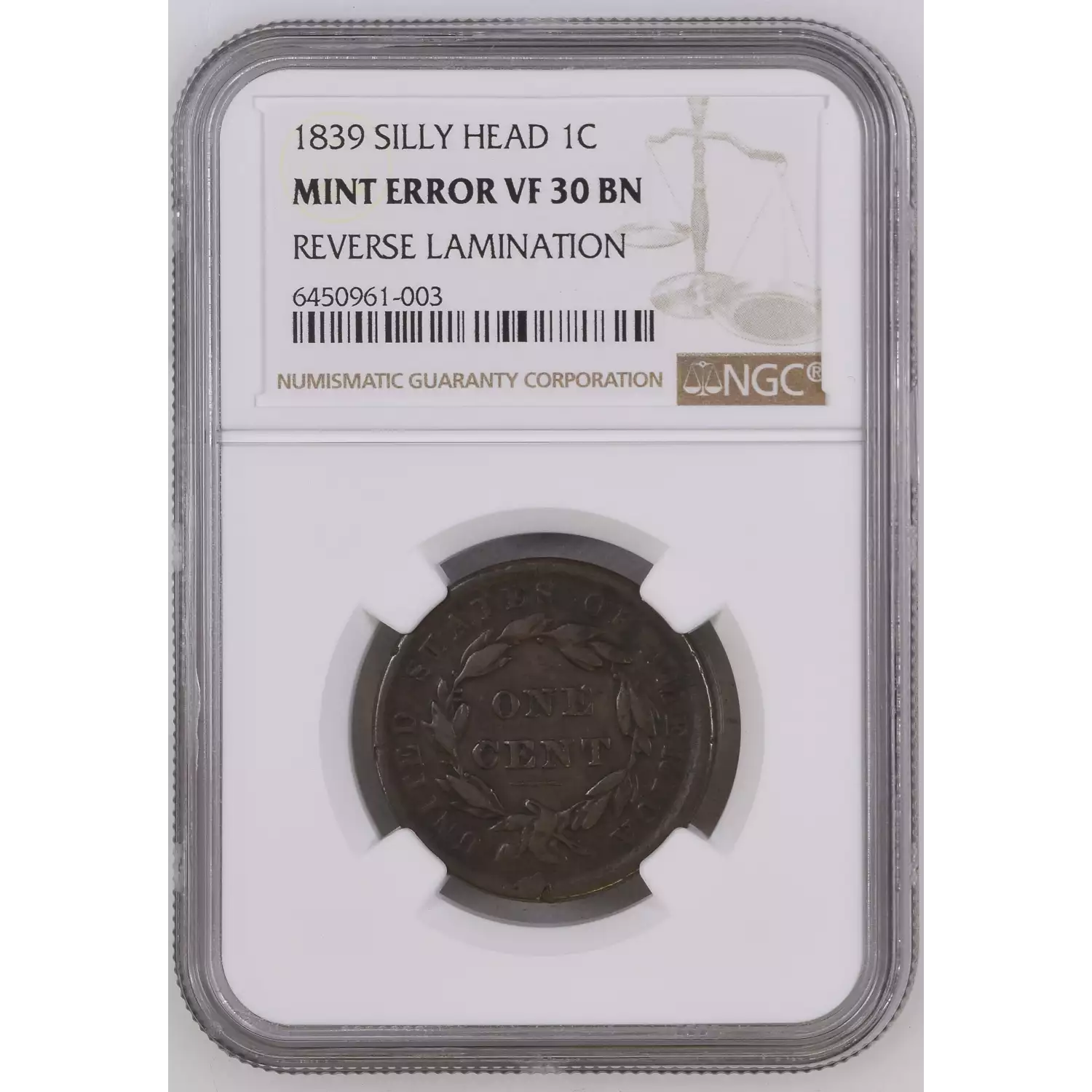 1839 Braided Hair Cent NGC VF-30 BN Silly Head - Lamination Error ...